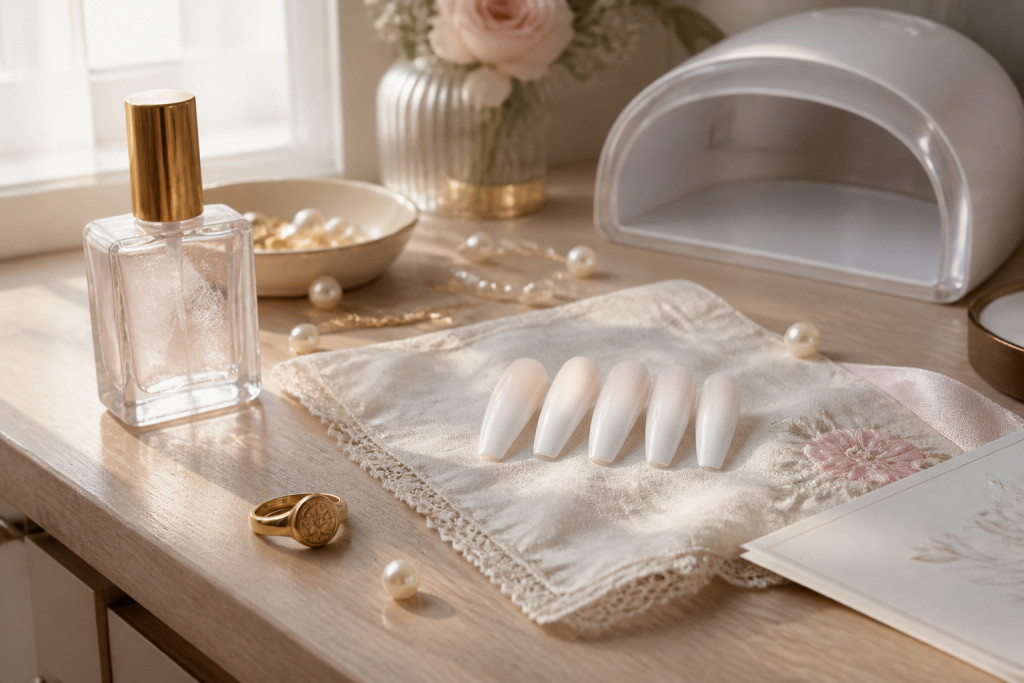 21 White Ombre Coffin Nails With That Crisp Bridal Finish