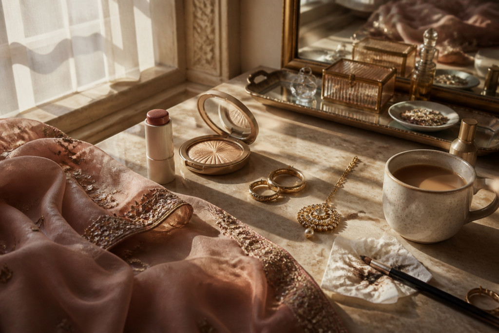 13 Bridal Lehenga Makeup Ideas for Soft Glam, Gold Jewelry, Big Photos